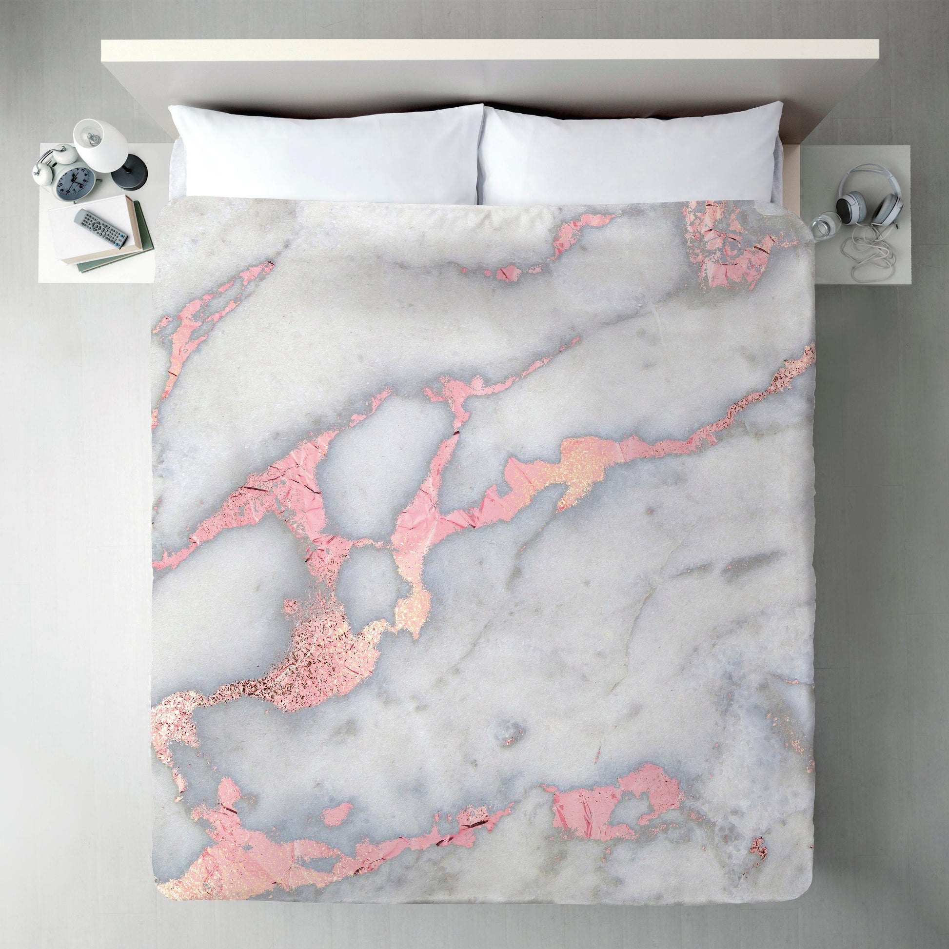 Rose Gold Blush Metal Foil On Marble by Grab My Art Duvet Cover - Americanflat