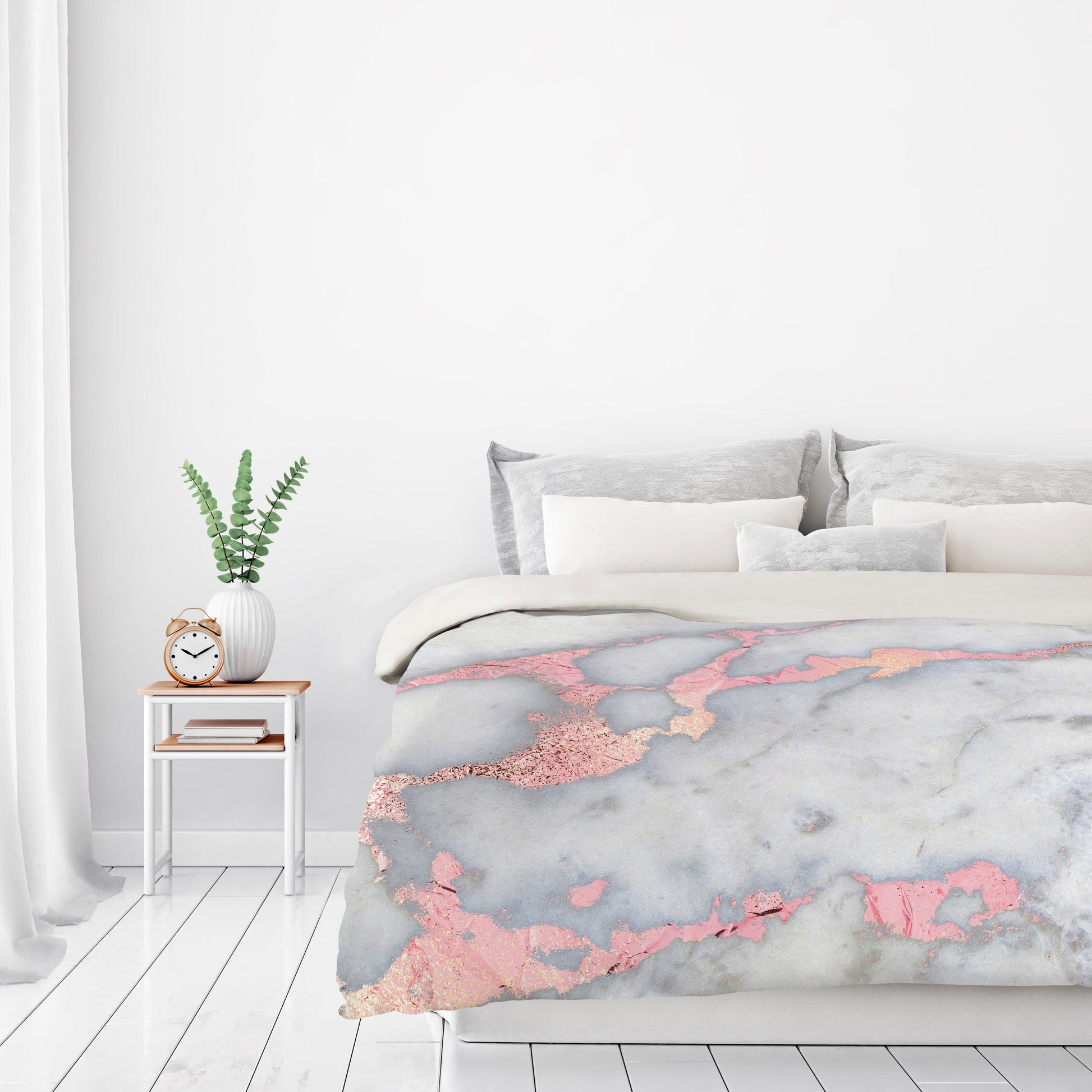 Rose Gold Blush Metal Foil On Marble by Grab My Art Duvet Cover - Americanflat
