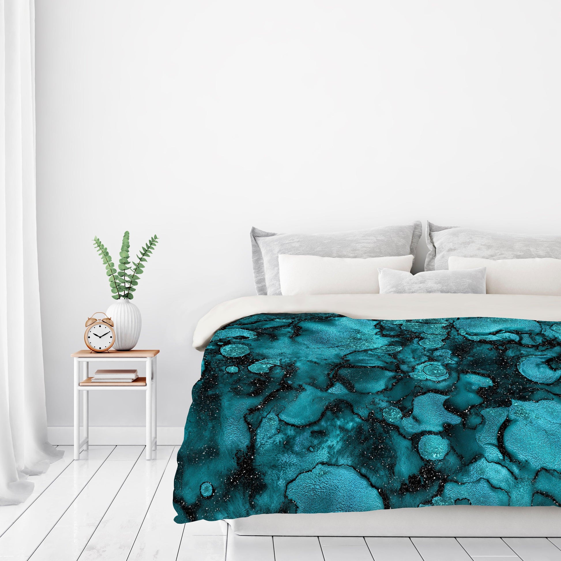 Shiny Blue Malachite Marble Agate With Glitter by Grab My Art Duvet Cover - Americanflat