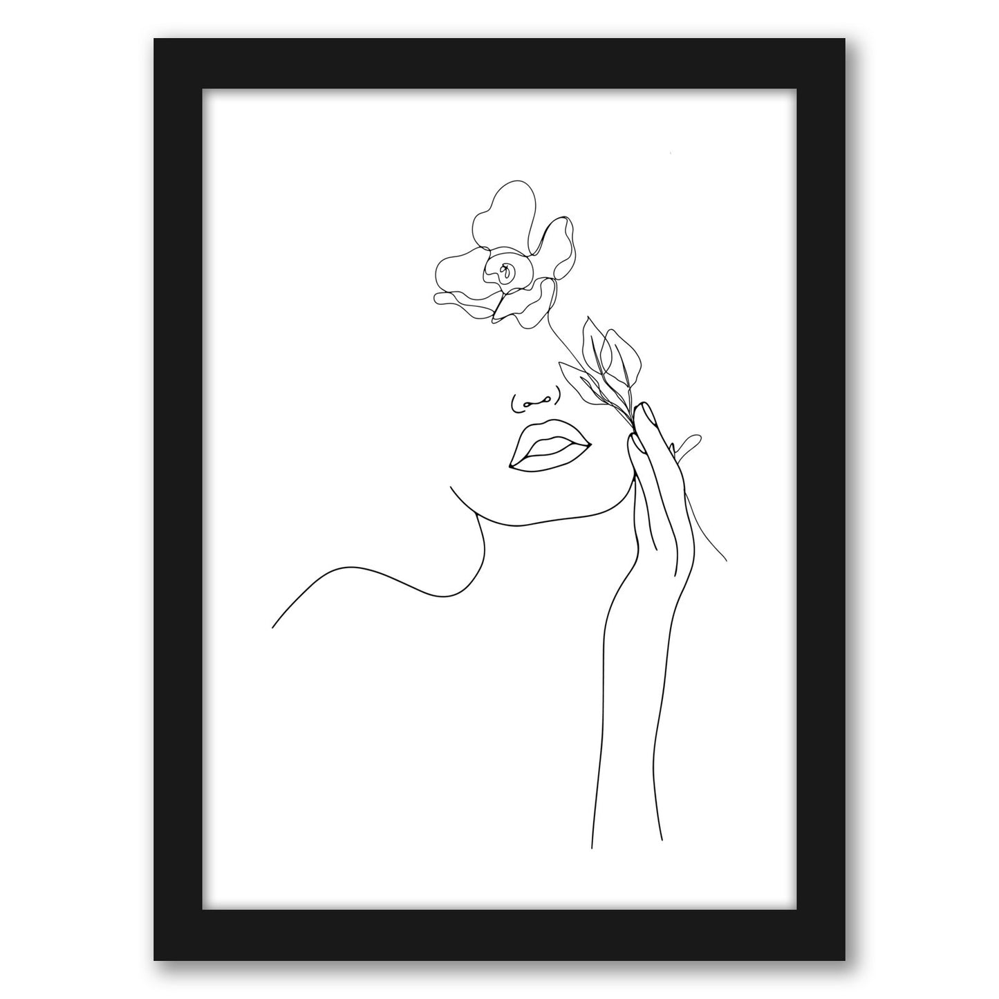 Girl Face With Rose 1 by Grab My Art - Black Framed Print - Wall Art - Americanflat