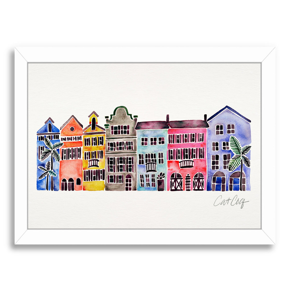 Rainbow Row by Cat Coquillette White Framed Print - Americanflat