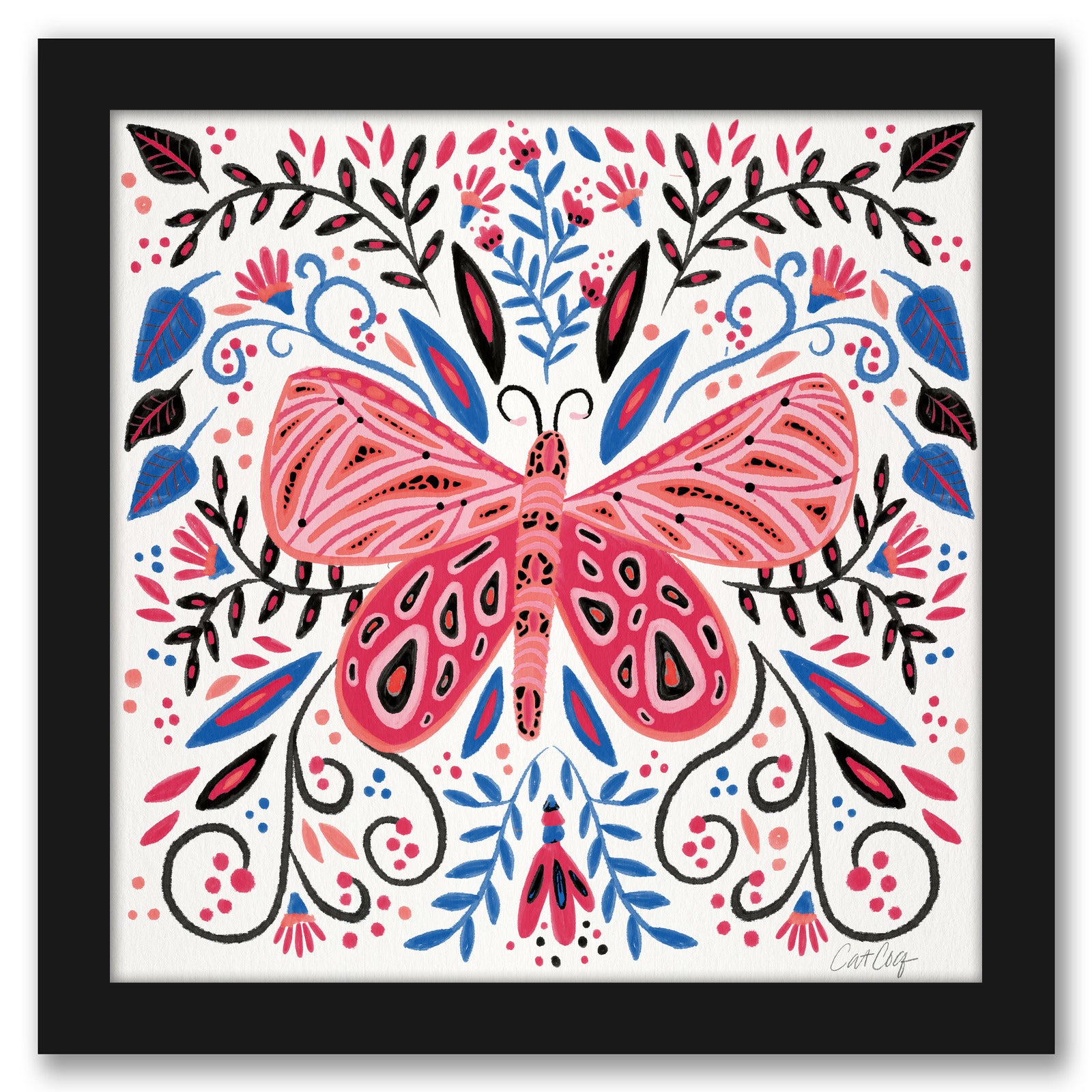 Pink Periwinkle Butter Fly Symmetry by Cat Coquillette - Black Framed Print - Wall Art - Americanflat
