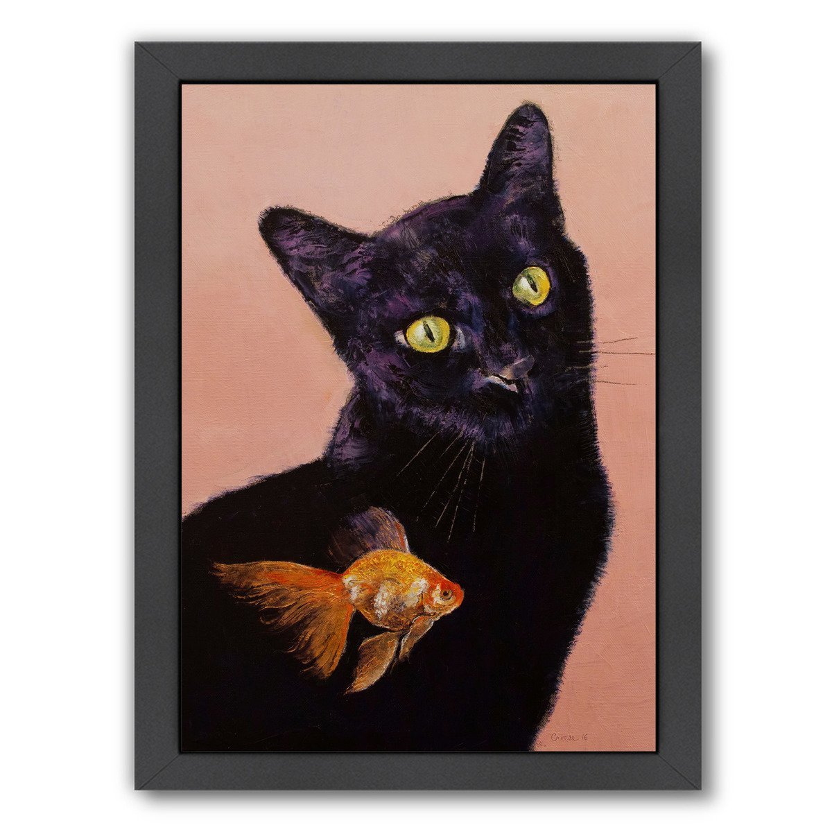 Black Cat And Goldfish by Michael Creese Framed Print - Americanflat