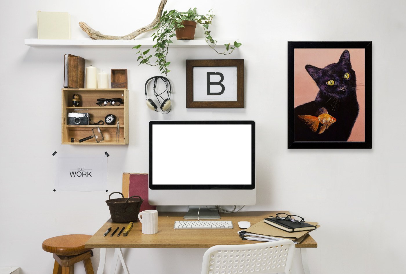 Black Cat And Goldfish by Michael Creese Framed Print - Americanflat