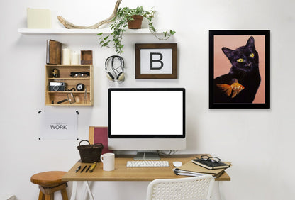 Black Cat And Goldfish by Michael Creese Framed Print - Americanflat