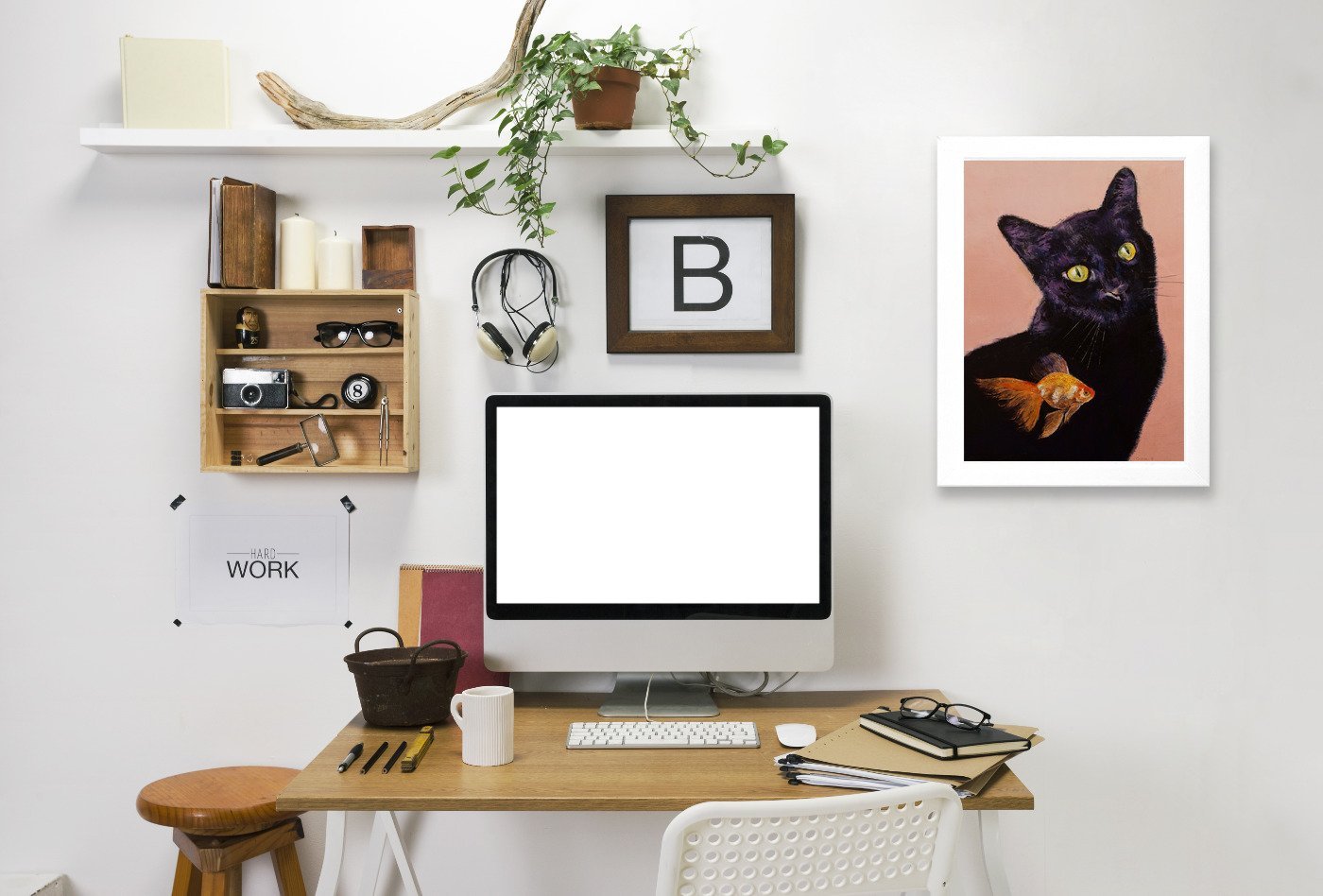 Black Cat And Goldfish by Michael Creese Framed Print - Americanflat