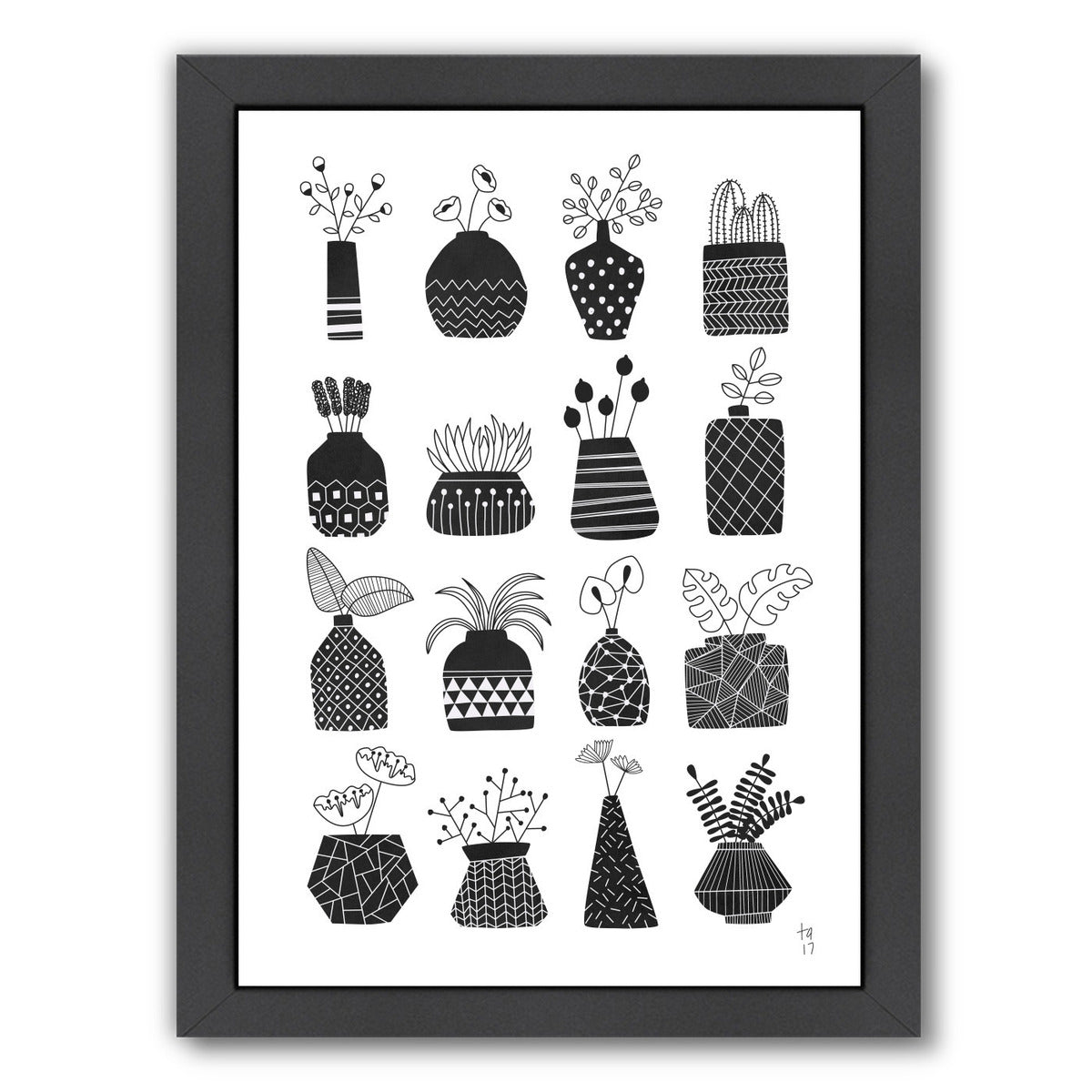 Ornamental Vases Monochrome by Tracie Andrews Framed Print - Americanflat
