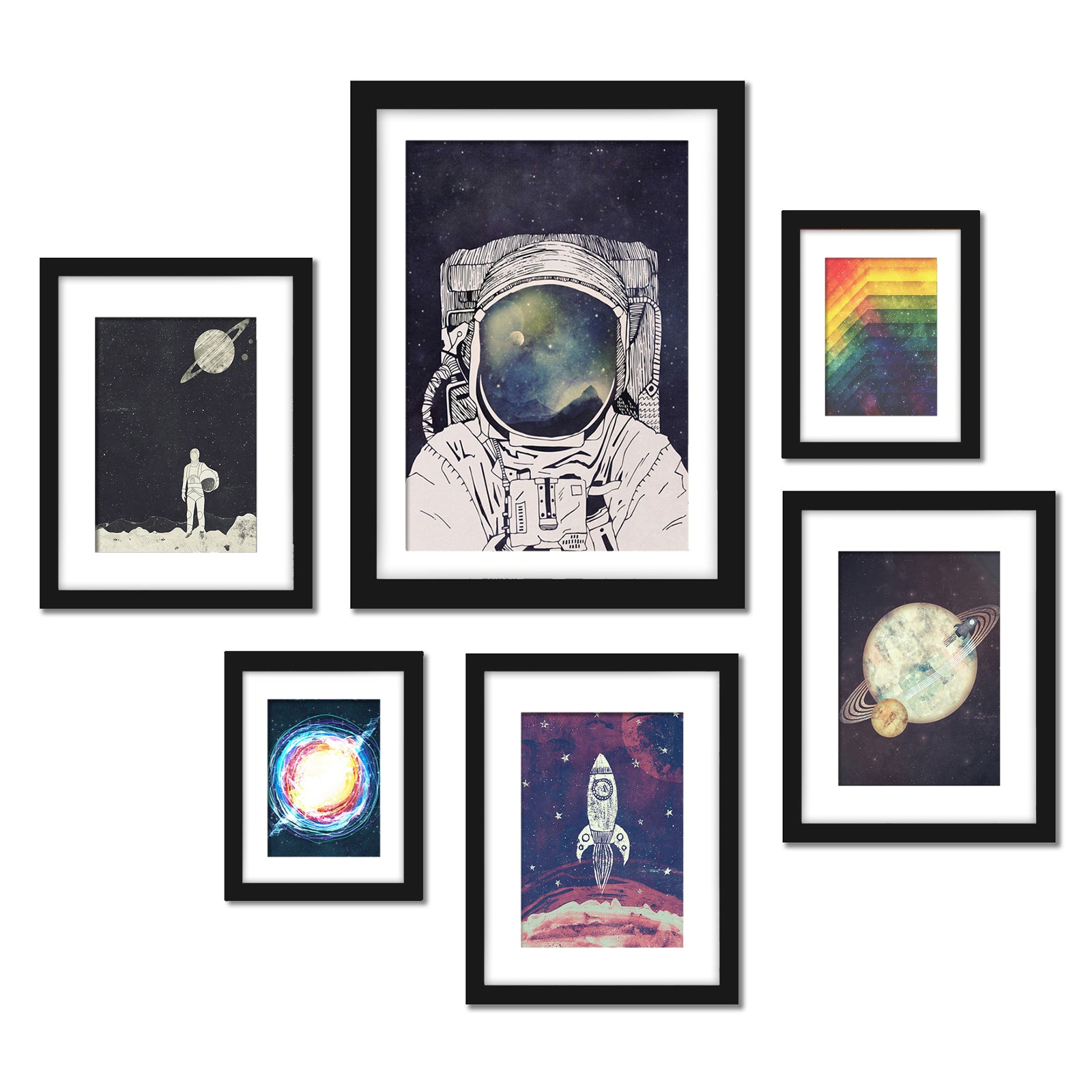 Outer Space Astronaut - 6 Piece Framed Gallery Wall Set - Americanflat
