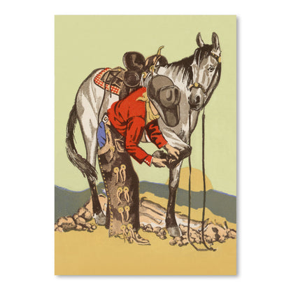 Cowboy Checking Horse Hoof by Found Image Press Art Print - Art Print - Americanflat