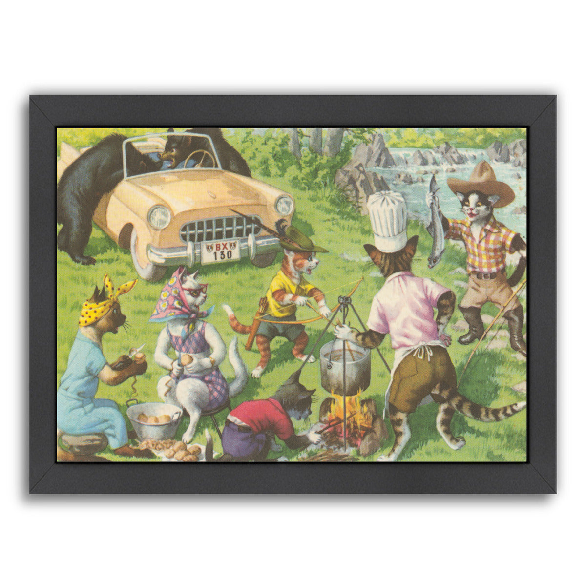 Crazy Cats Car Camping by Found Image Press Framed Print - Americanflat