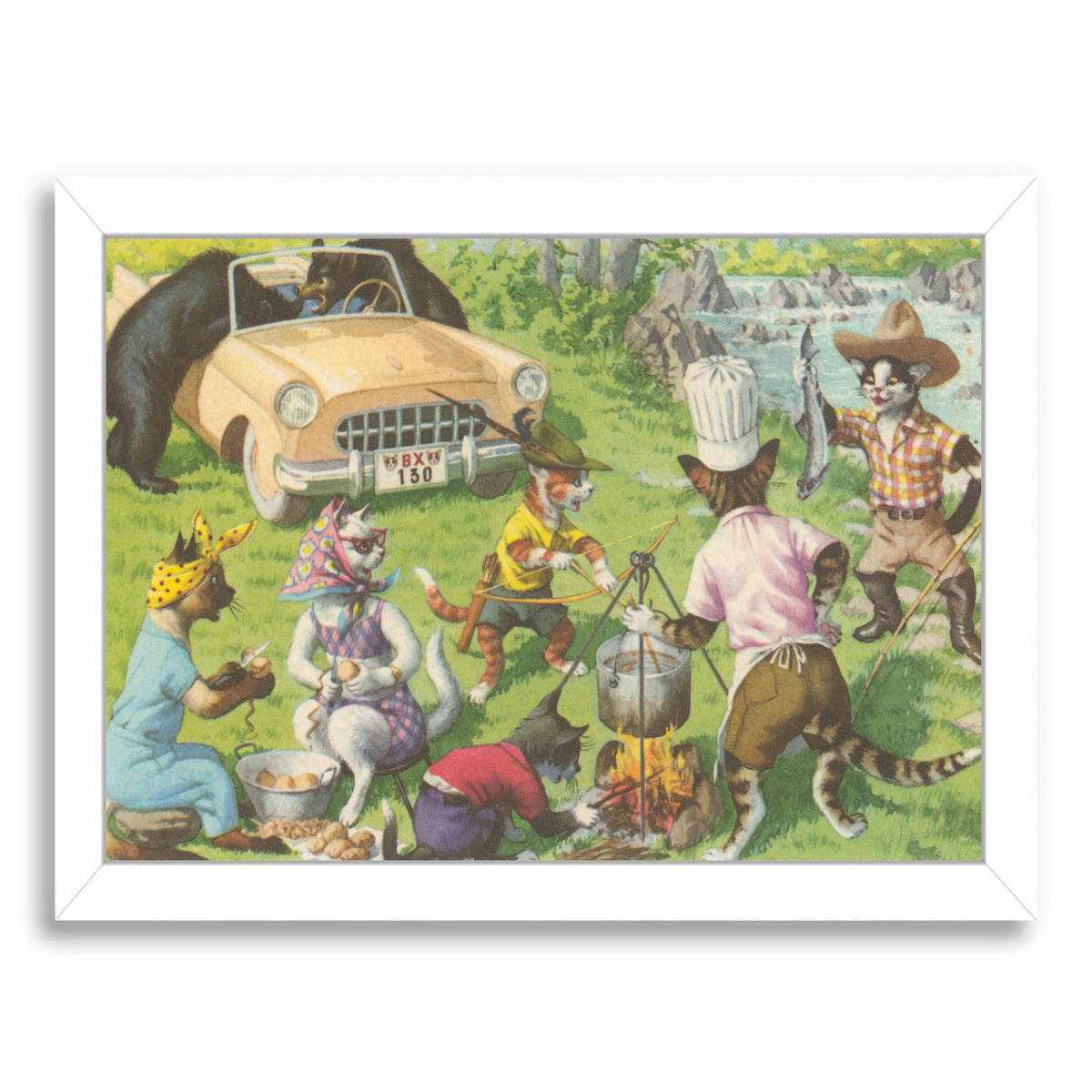 Crazy Cats Car Camping by Found Image Press Framed Print - Americanflat