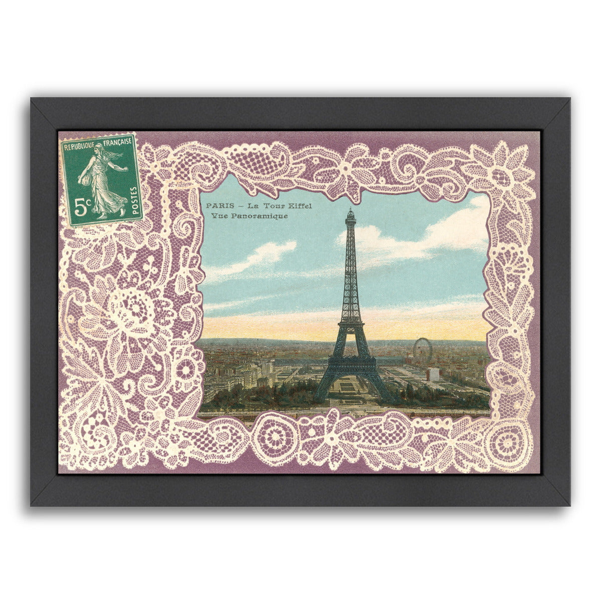 Eiffel Tower Postcard Stamp by Found Image Press Framed Print - Americanflat