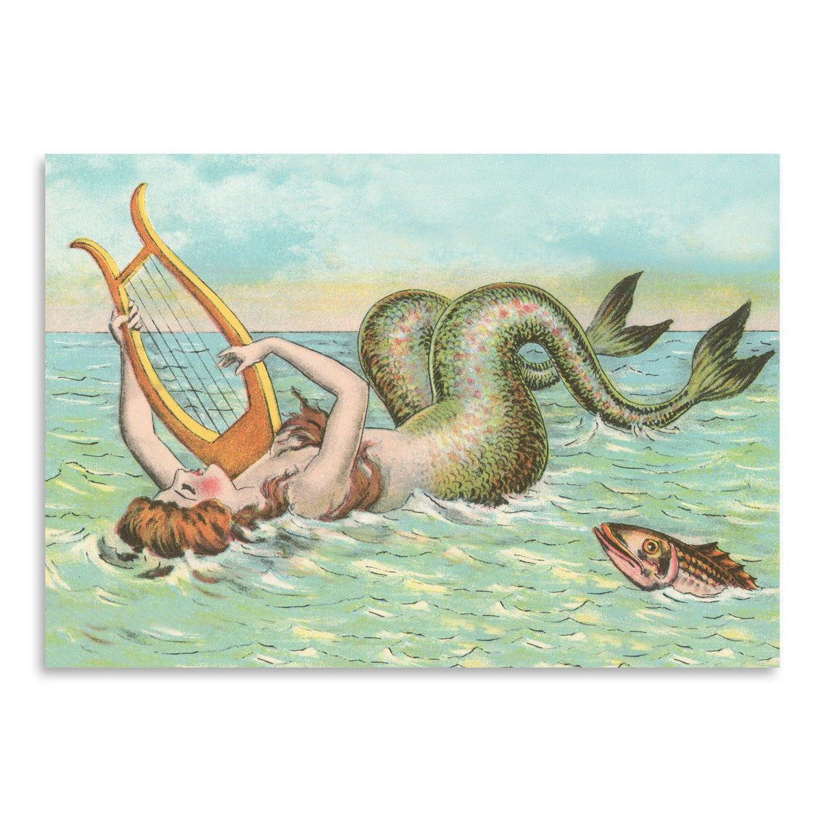 Mermaid Playing Lyre by Found Image Press Art Print - Art Print - Americanflat