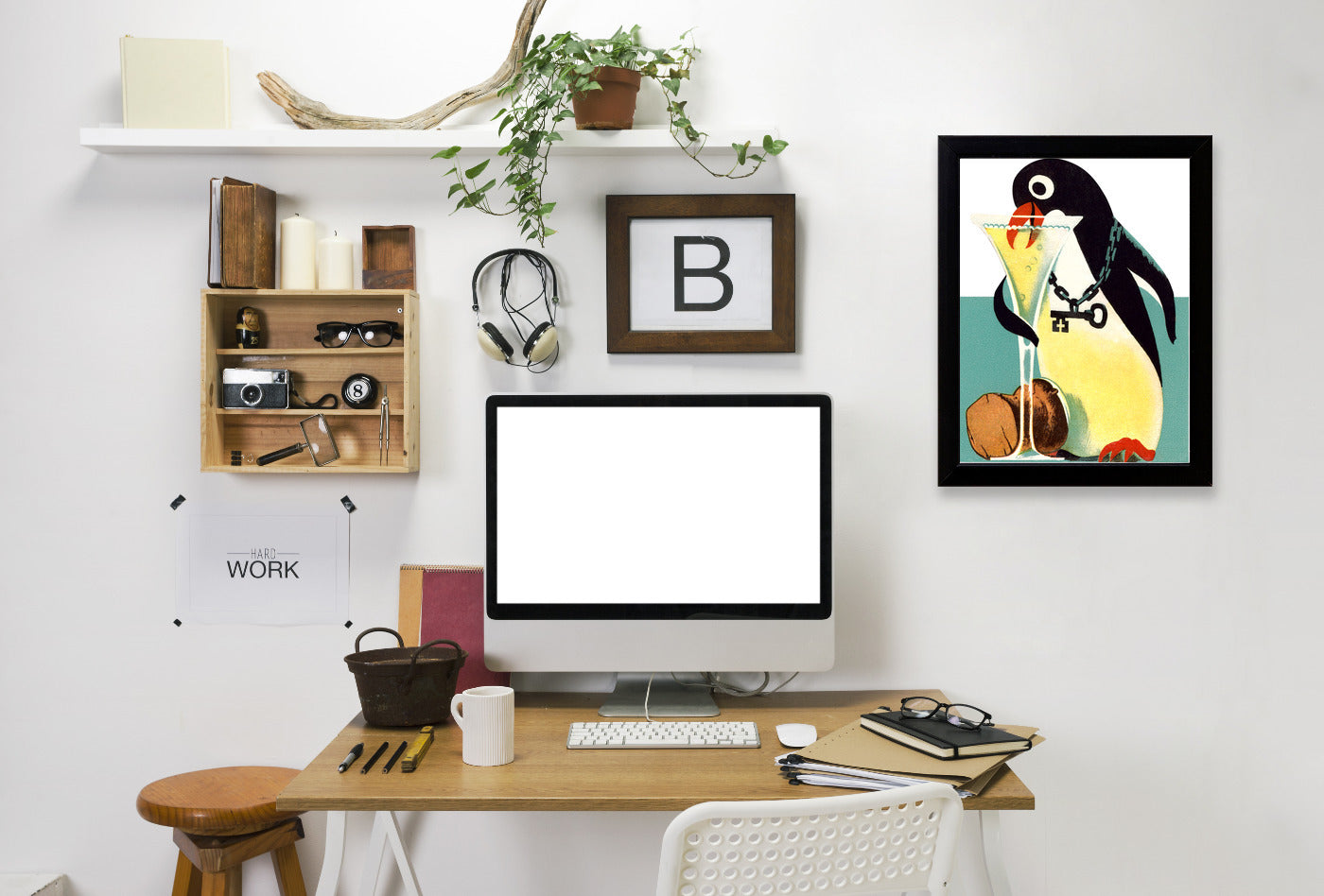 Penguin With Key Drinking Champagne by Found Image Press Framed Print - Americanflat
