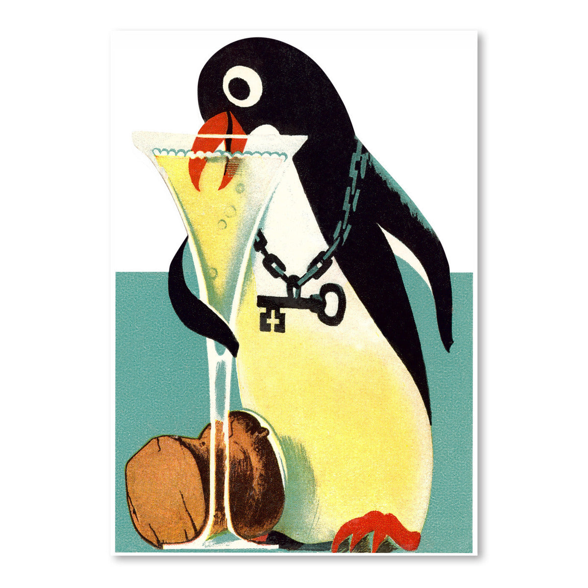 Penguin With Key Drinking Champagne by Found Image Press Art Print - Art Print - Americanflat