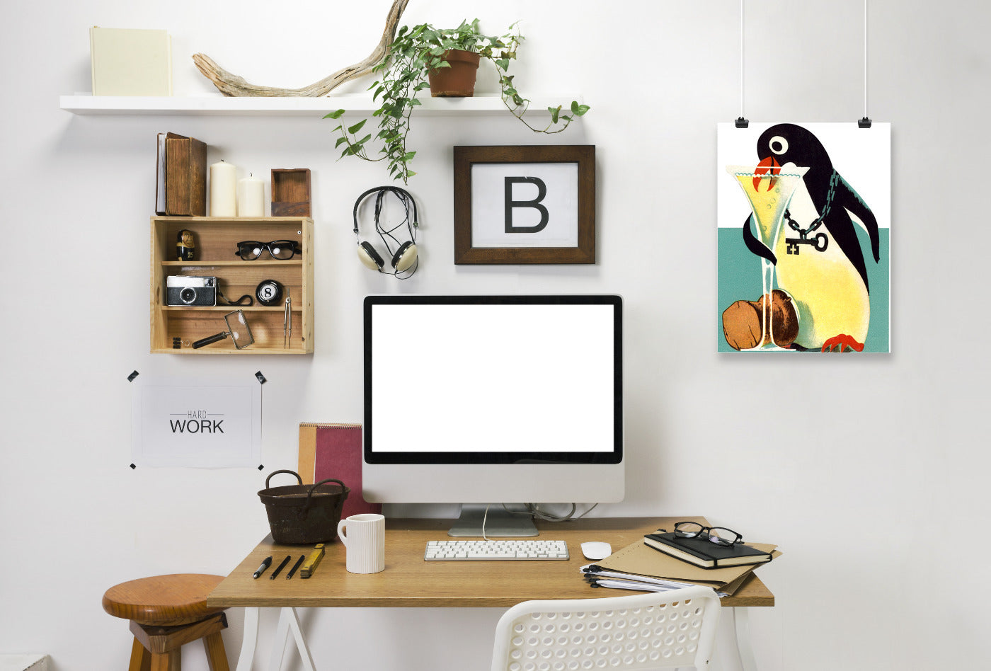 Penguin With Key Drinking Champagne by Found Image Press Art Print - Art Print - Americanflat