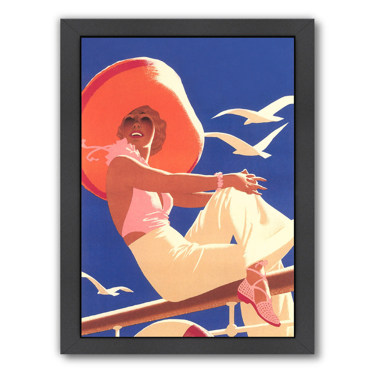Woman On Ship Rail by Found Image Press Framed Print - Americanflat