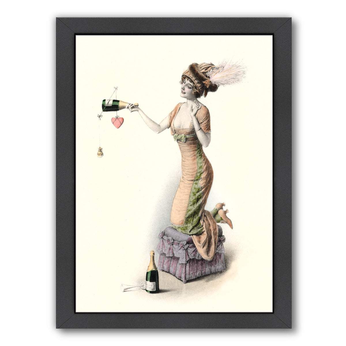 Woman With Champagne Bottle by Found Image Press Framed Print - Americanflat