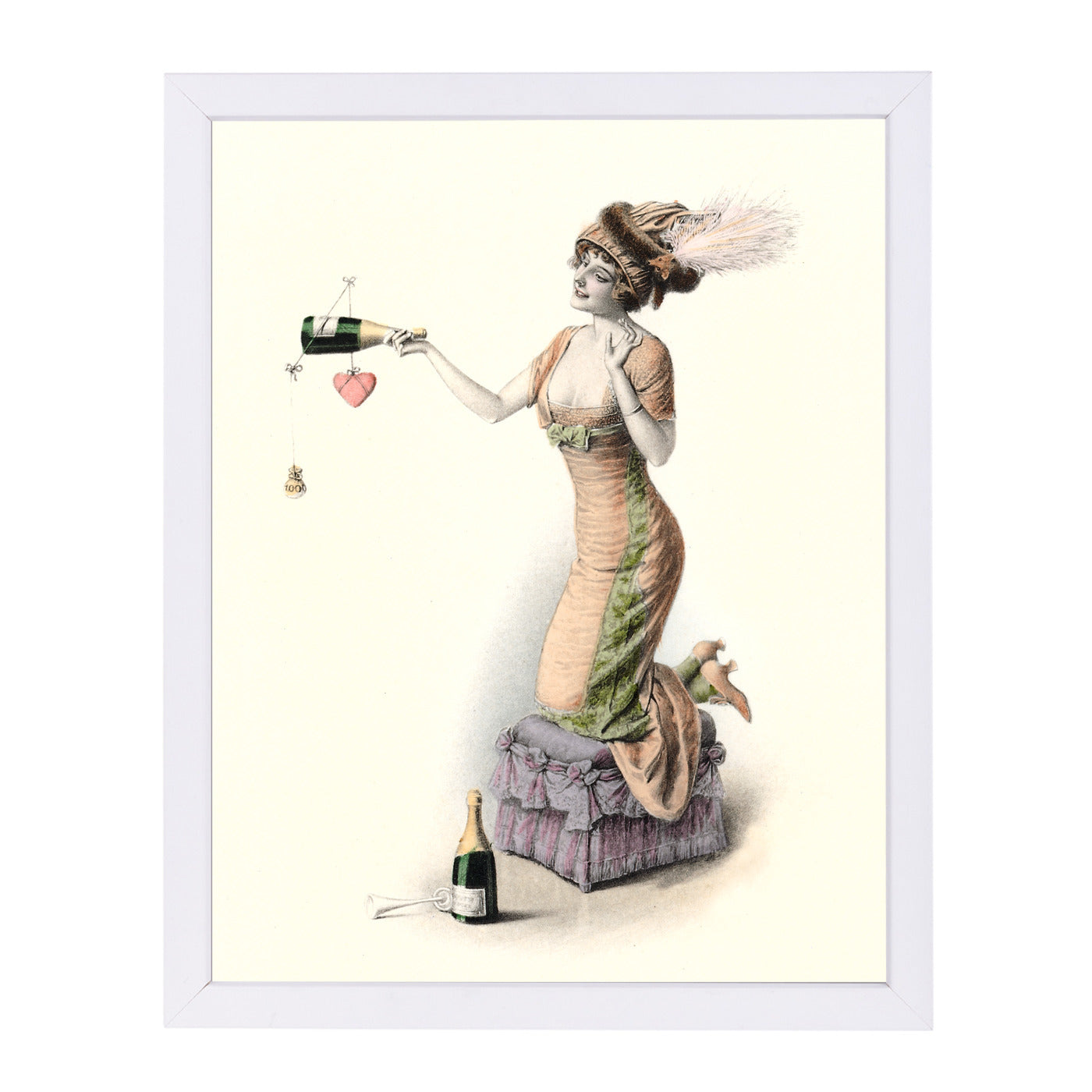 Woman With Champagne Bottle by Found Image Press Framed Print - Americanflat