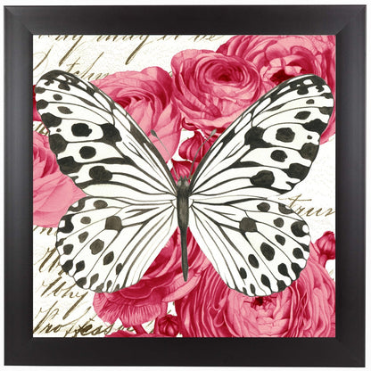 Black And White Butterfly Ranunculus Card by Elizabeth Hellman Framed Print - Americanflat
