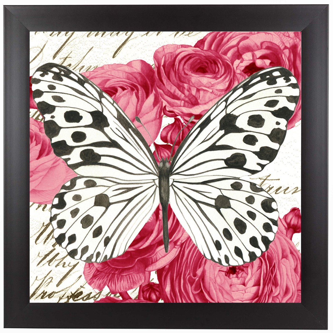 Black And White Butterfly Ranunculus Card by Elizabeth Hellman Framed Print - Americanflat