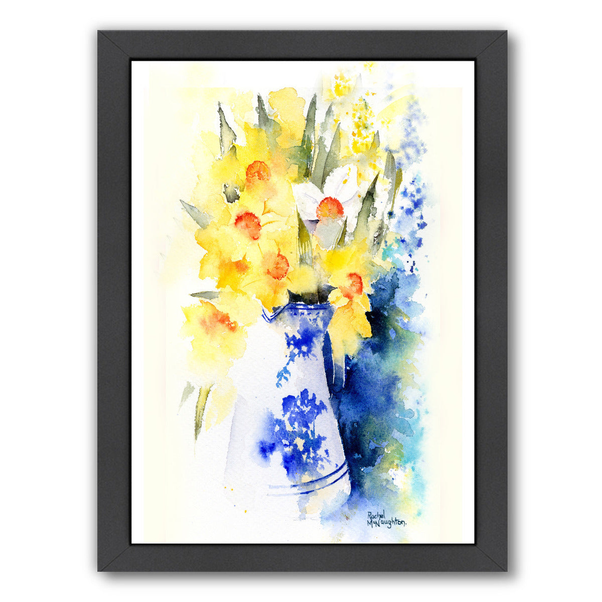 Daffs In Blue And White Vase by Rachel McNaughton Framed Print - Americanflat