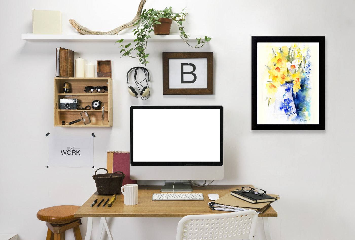 Daffs In Blue And White Vase by Rachel McNaughton Framed Print - Americanflat