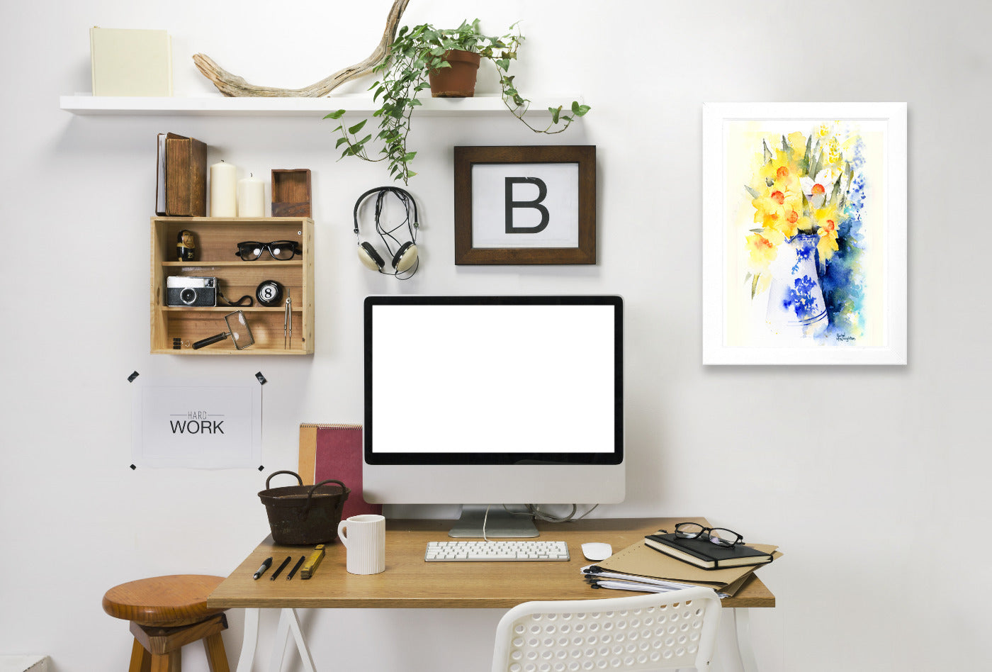Daffs In Blue And White Vase by Rachel McNaughton Framed Print - Americanflat