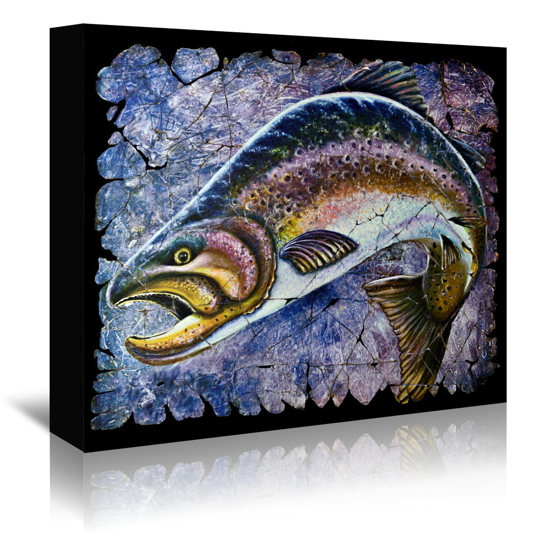 Vintage Blue Trout Fresco by OLena Art Wrapped Canvas - Wrapped Canvas - Americanflat