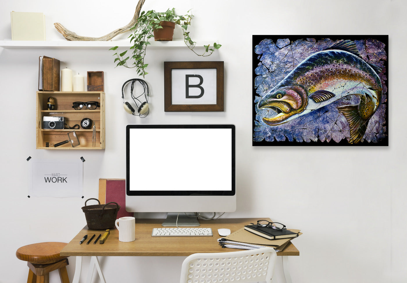 Vintage Blue Trout Fresco by OLena Art Wrapped Canvas - Wrapped Canvas - Americanflat