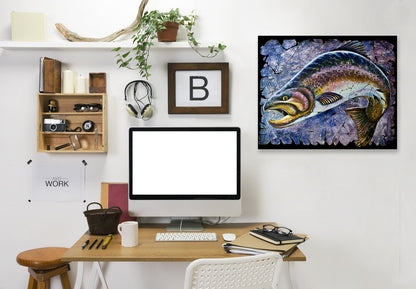 Vintage Blue Trout Fresco by OLena Art Wrapped Canvas - Wrapped Canvas - Americanflat