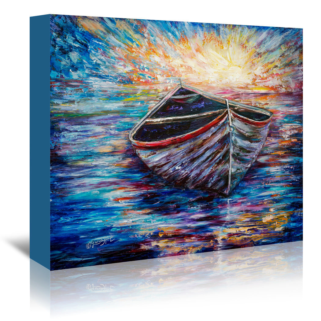 Wooden Boat At Sunrise by OLena Art Wrapped Canvas - Wrapped Canvas - Americanflat