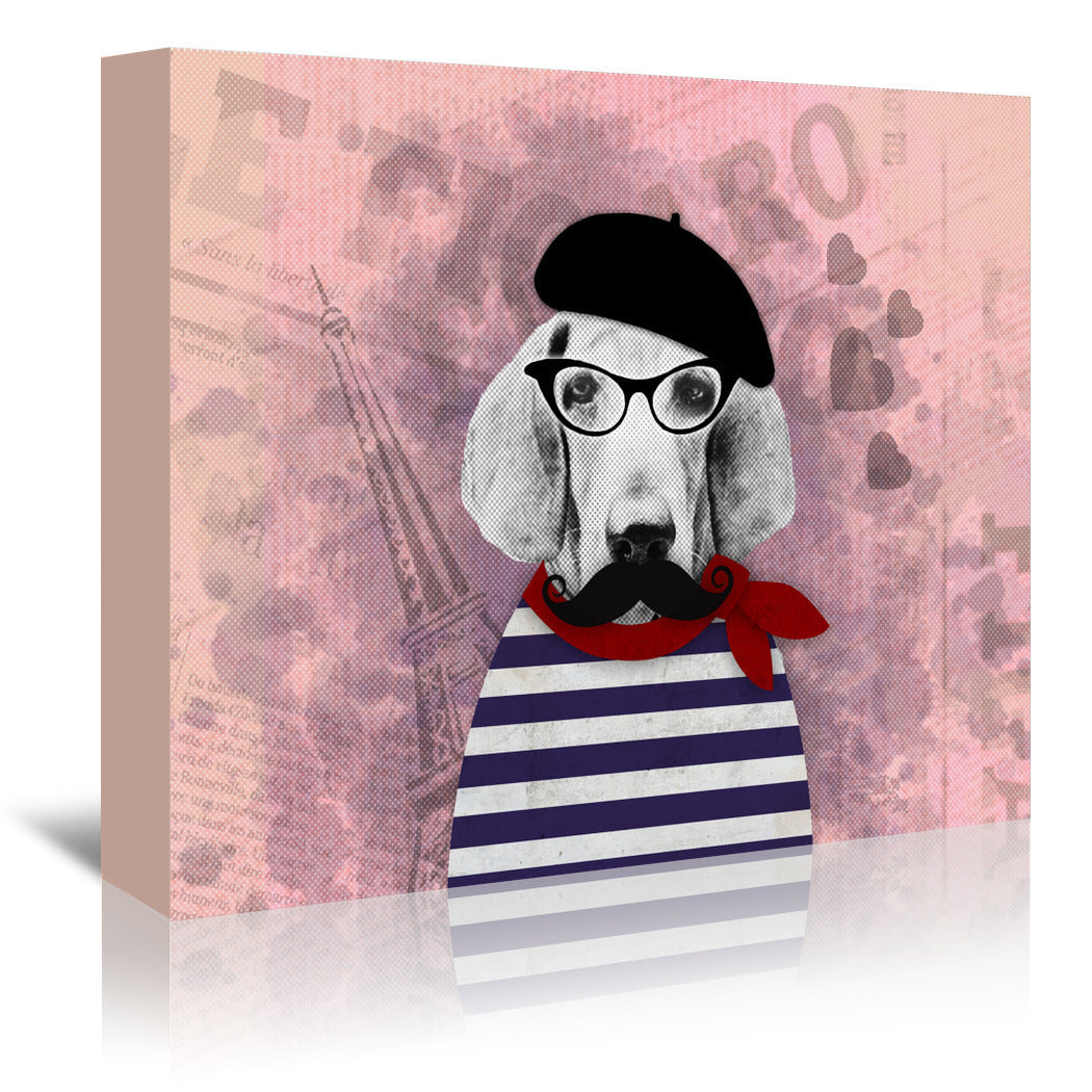 Doggy Pooh Love Paris by Emanuela Carratoni Wrapped Canvas - Wrapped Canvas - Americanflat
