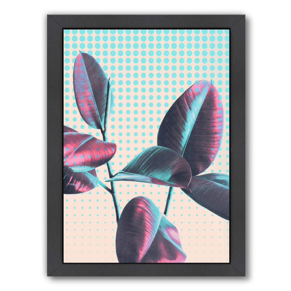 Leaves On Polka Dots by Emanuela Carratoni Black Framed Print - Americanflat