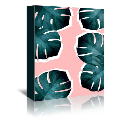 Monstera Leaves On Pink by Emanuela Carratoni Wrapped Canvas - Wrapped Canvas - Americanflat