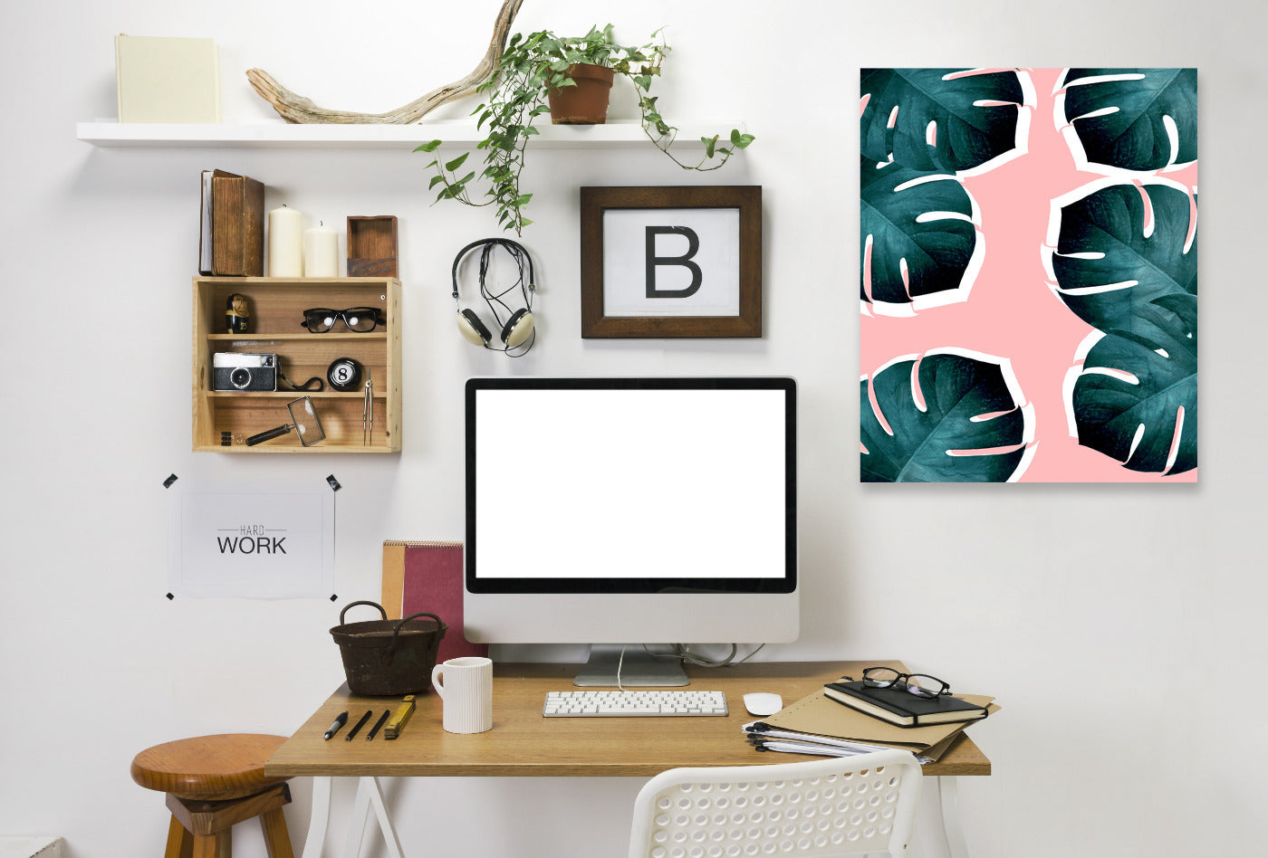 Monstera Leaves On Pink by Emanuela Carratoni Wrapped Canvas - Wrapped Canvas - Americanflat