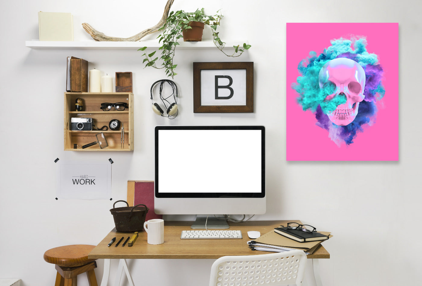Pink Skull by Emanuela Carratoni Wrapped Canvas - Wrapped Canvas - Americanflat
