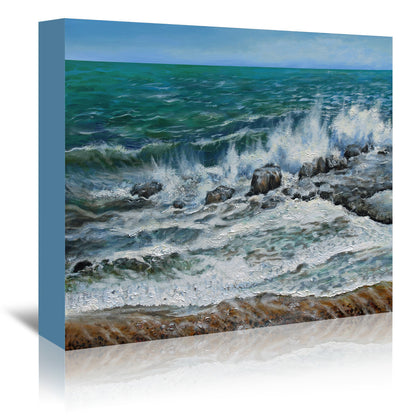 Waves On The Rocks by Sandra Francis Wrapped Canvas - Wrapped Canvas - Americanflat