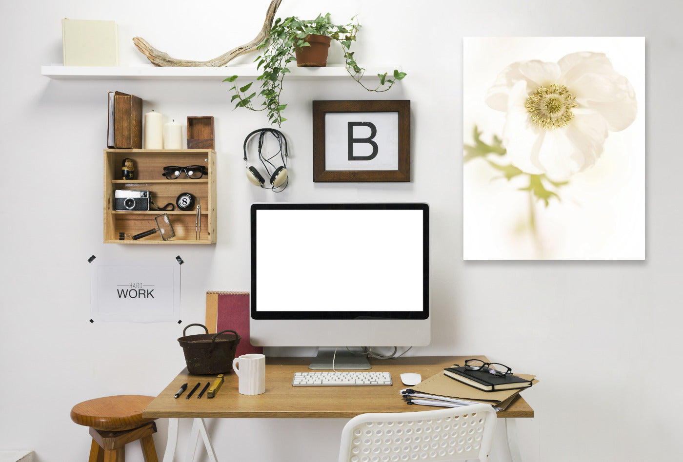 White Delicate Flower by Mirja Paljakka Wrapped Canvas - Wrapped Canvas - Americanflat