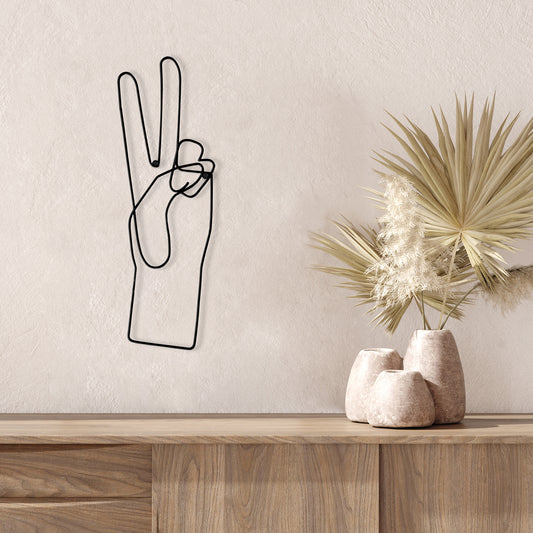 Americanflat - Peace Sign Metal Line Art Wall Decor Sculpture Accents for Bedroom - Modern wall decor with Real Metal Abstract Wall Art - Single Line Minimalist Decor Sturdy Iron Hanging Decor