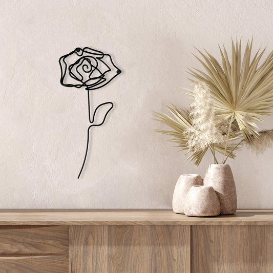 Americanflat - Rose Metal Line Art Wall Decor Sculpture Accents for Bedroom - Modern wall decor with Real Metal Abstract Wall Art - Single Line Minimalist Decor Sturdy Iron Hanging Decor