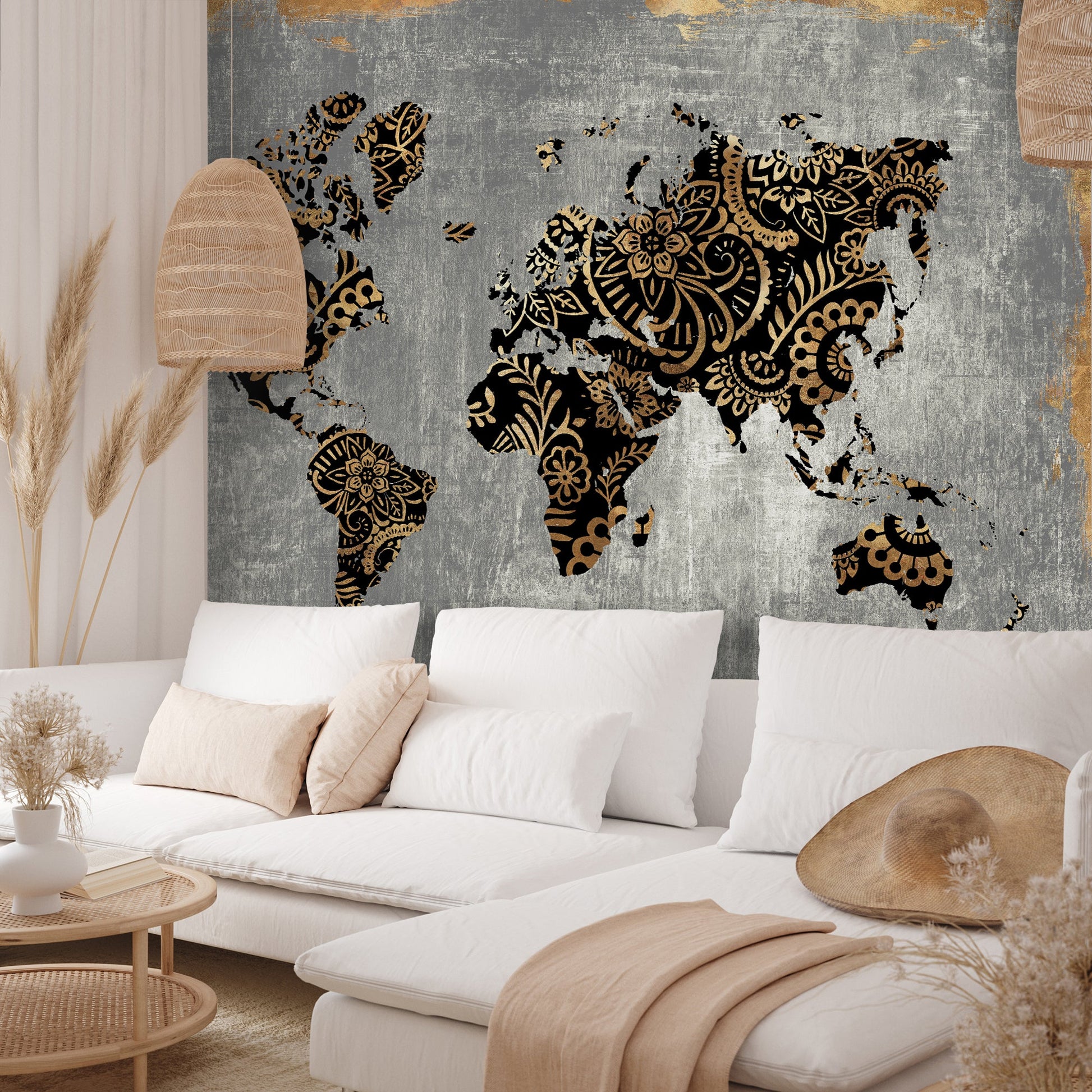 Peel & Stick Wall Mural - Gold World Map By PI Creative Art