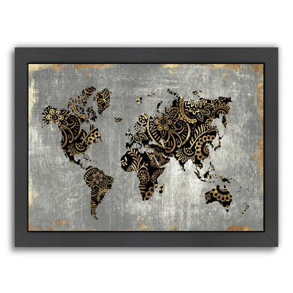 Gold World Map by PI Creative Art Framed Print - Americanflat