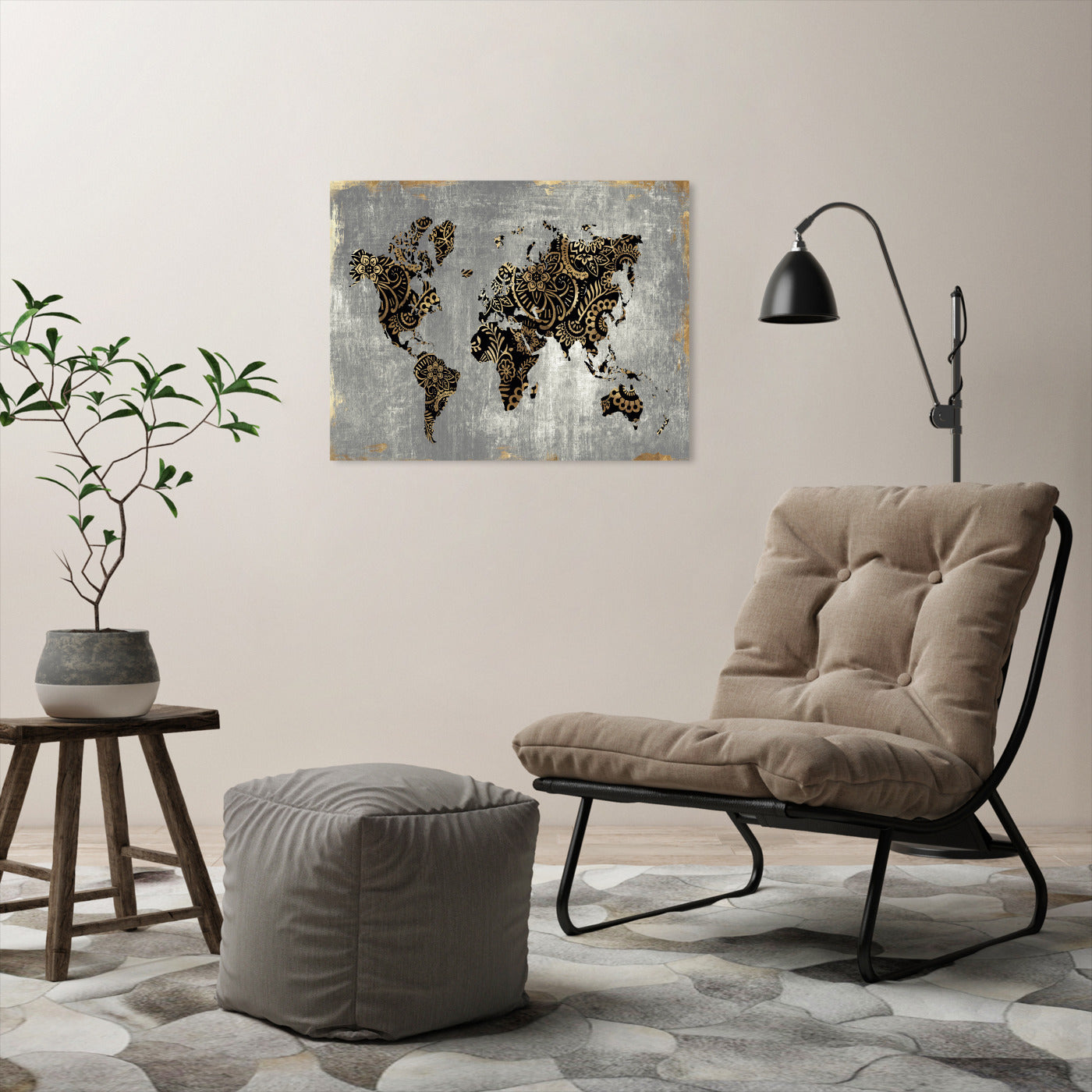 Gold World Map by PI Creative Art - Wrapped Canvas - Americanflat