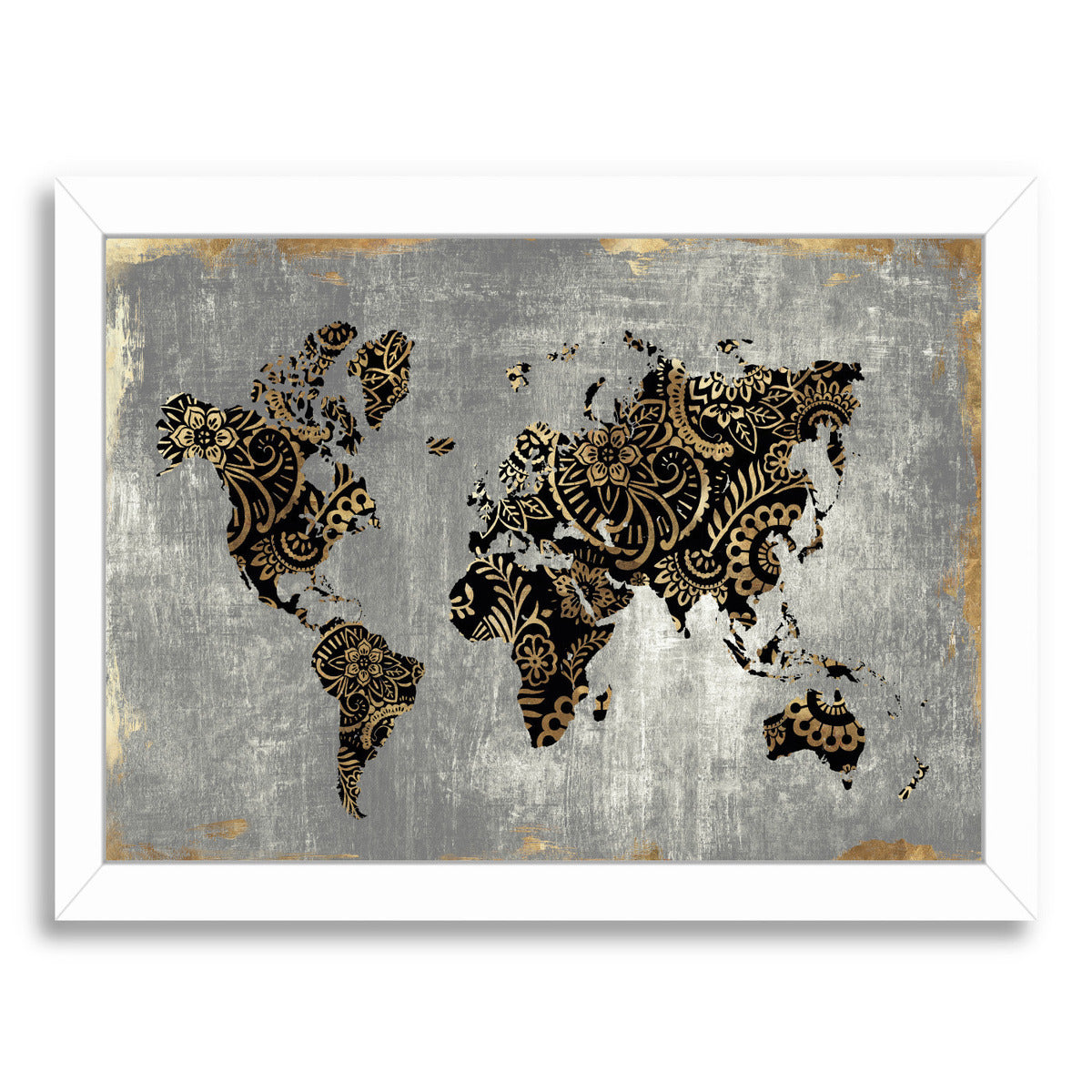 Gold World Map by PI Creative Art Framed Print - Americanflat