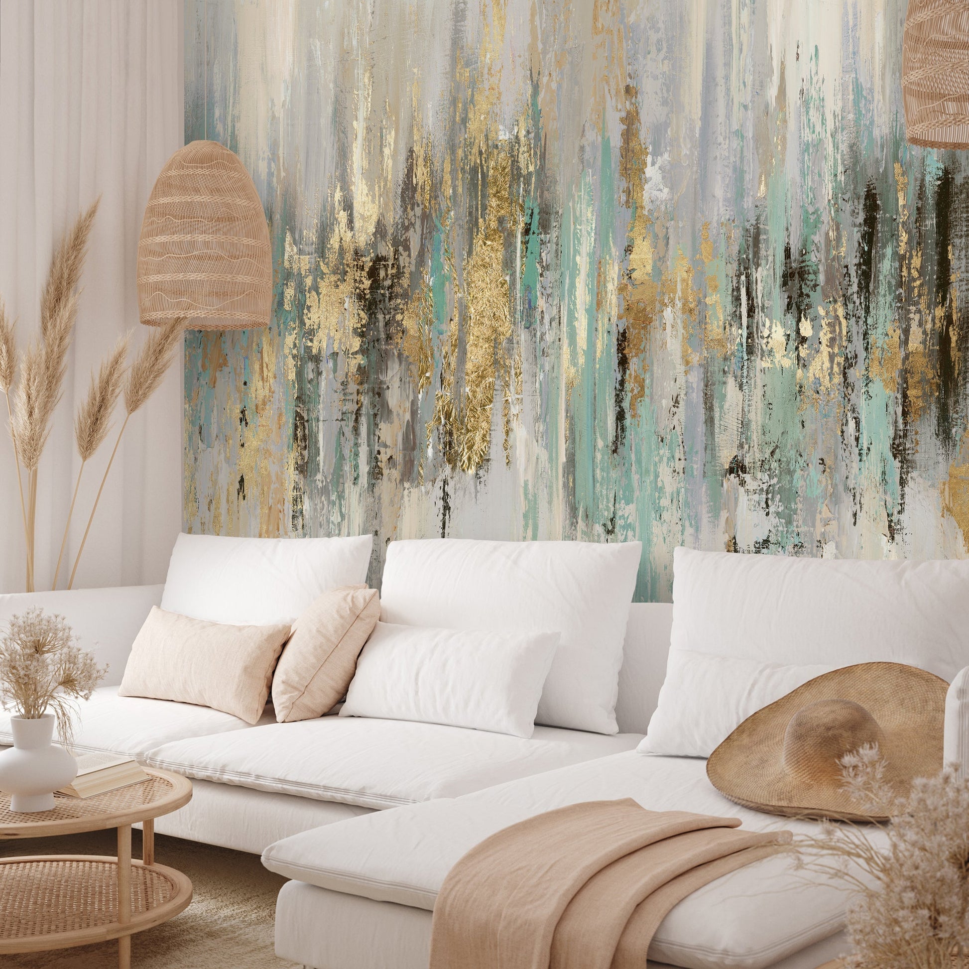 Peel & Stick Wall Mural - Dripping Gold I By PI Creative Art