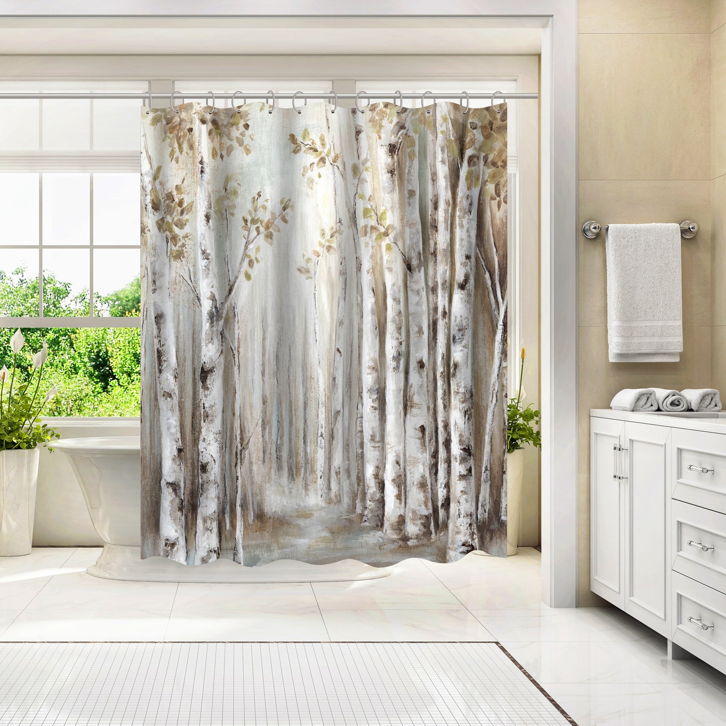 Sunset Birch Forest Iii by Pi Creative Art - Shower Curtain