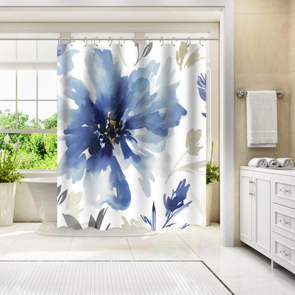 71" x 74" Abstract Shower Curtain with 12 Hooks, Indigo Version Finesse I Indigo Version by Pi Creative Art