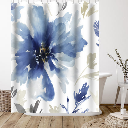 71" x 74" Abstract Shower Curtain with 12 Hooks, Indigo Version Finesse I Indigo Version by Pi Creative Art