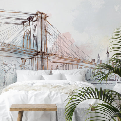 Peel & Stick Wall Mural - Blushing Brooklyn Bridge By PI Creative Art